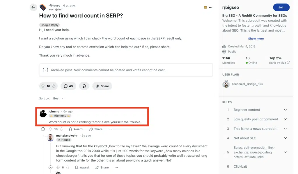 Reddit r/bigseo — odpoveď Johna Muellera z Googlu