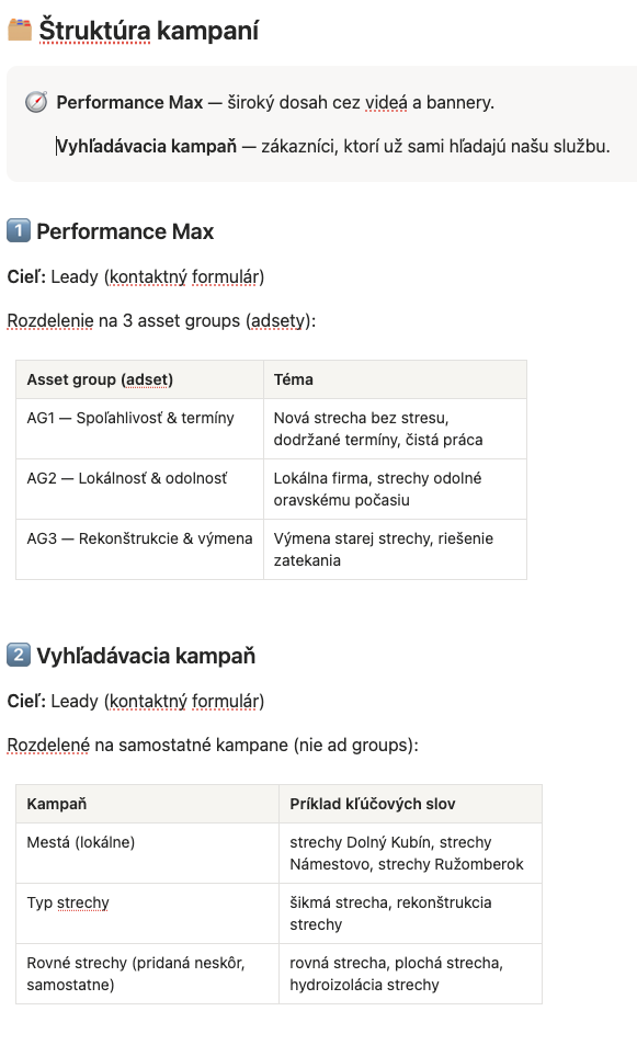 Stratégia kampaní — štruktúra Performance Max a vyhľadávacej kampane