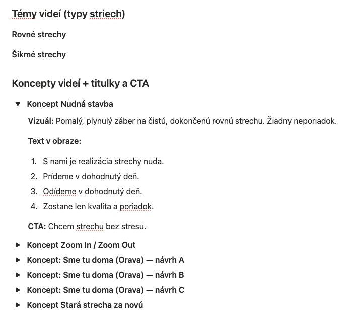 Koncept videa — témy a scenáre kreatív